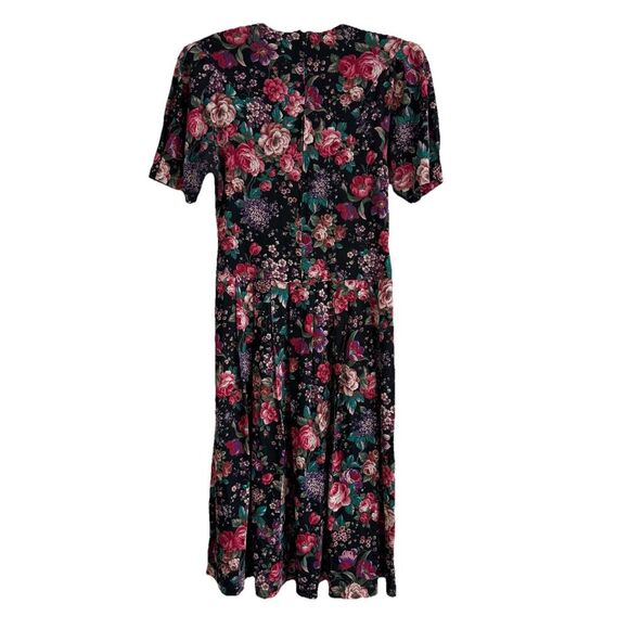 Vintage Forenza Floral Dress Large Puff Sleeve Drop Waist 80s Midi Made USA - Picture 6 of 9